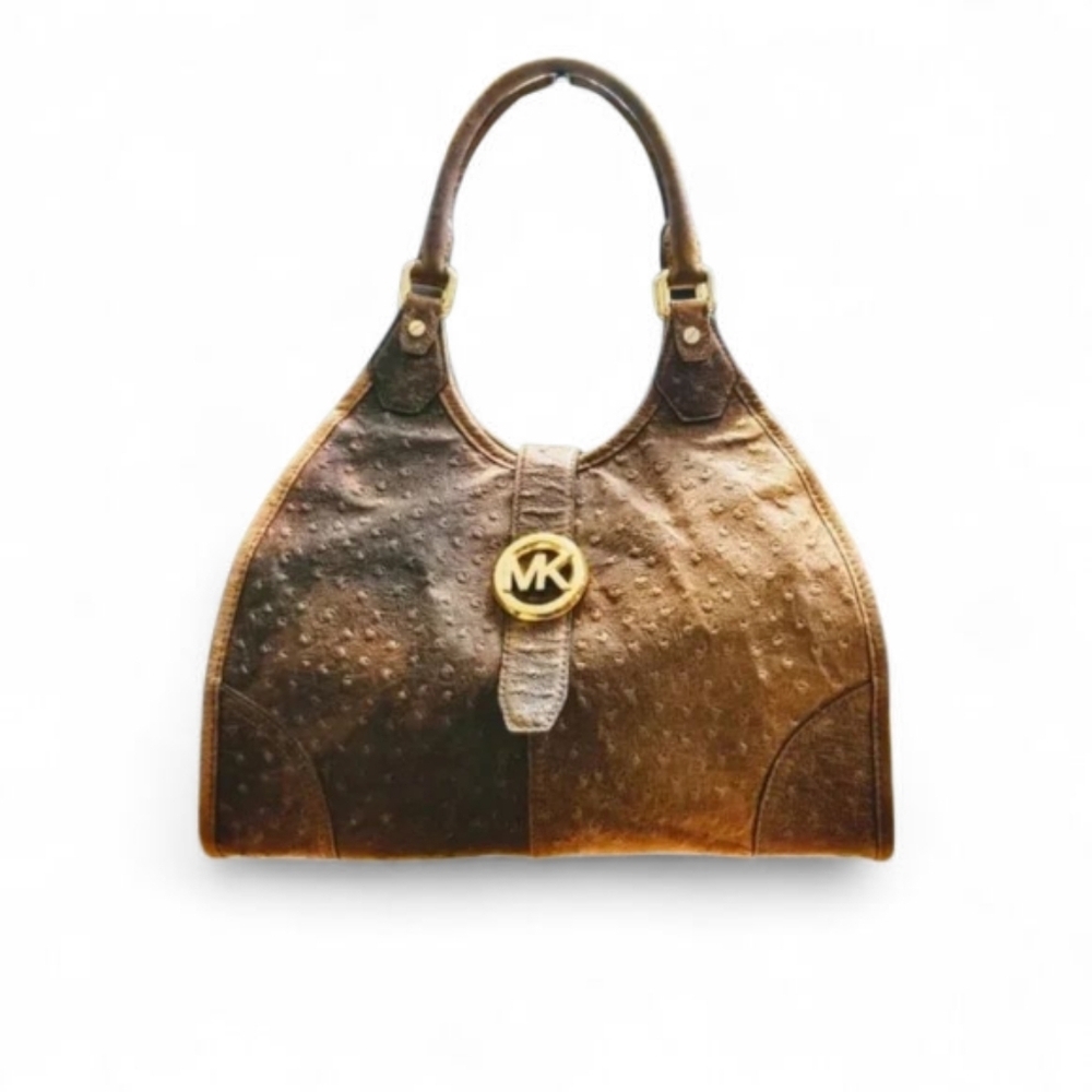 Michael Kors Astor Ostrich Embossed Leather Shoulder Bag